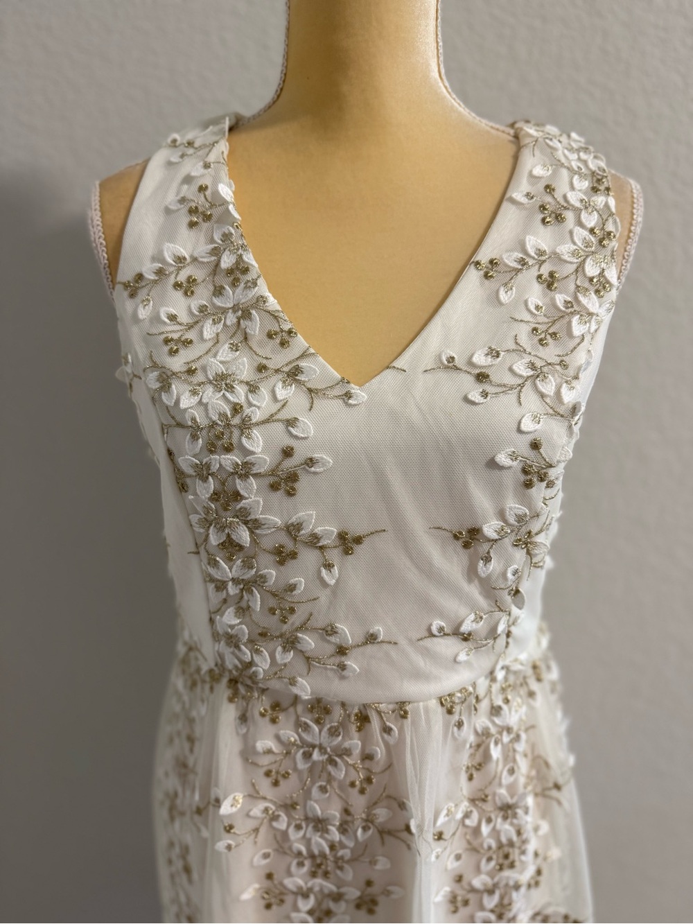 Altar'd State Ivory Dress with Gold Floral Embroidery - Picture 3 of 12